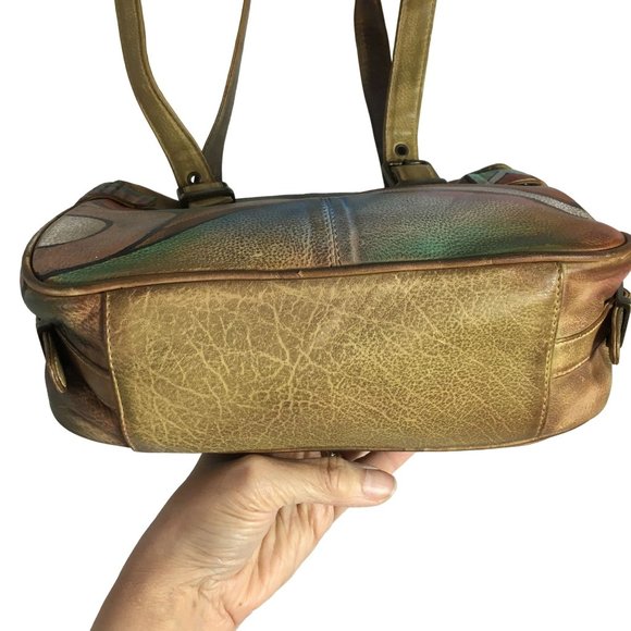 Anuschka NEVER USED Handpainted Leather Buckle Shoulder Bag Southwest - Picture 11 of 13